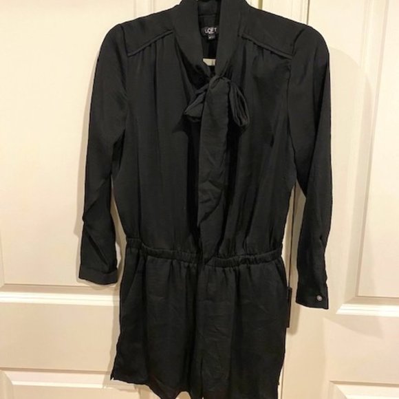 Like new LOFT Black silky tie-neck romper - Picture 1 of 2